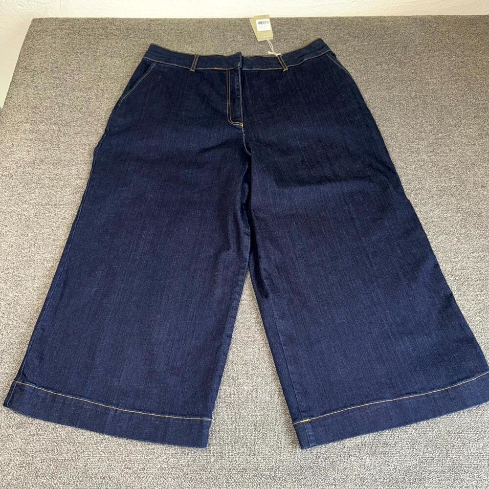Boden Cropped Jeans Women 16 Blue Denim Pockets High Rise Wide Leg Dark Wash NWT